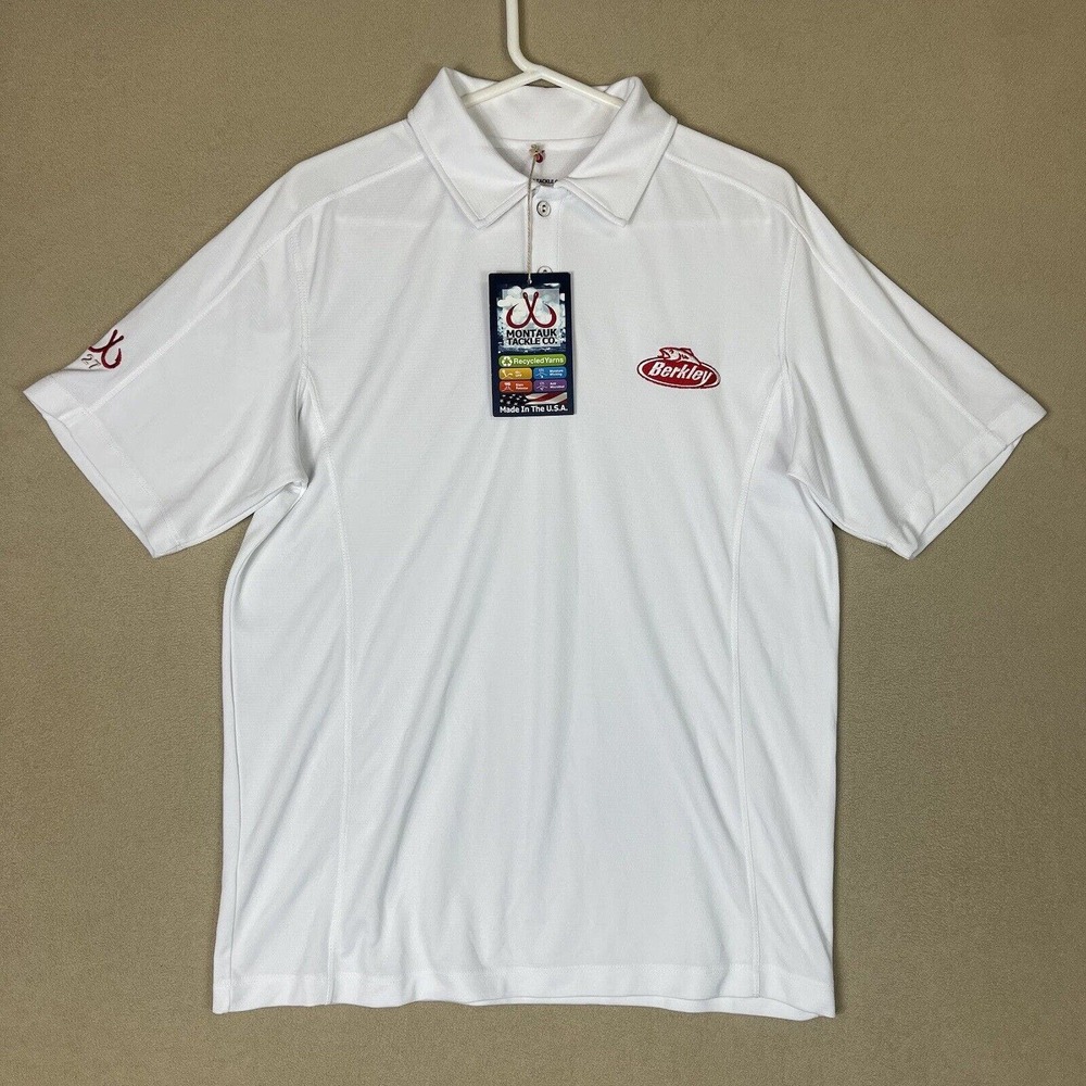 Montauk Tackle Co Polo Shirt Mens Medium White Fishing‎ Logo Preppy Adult NWT